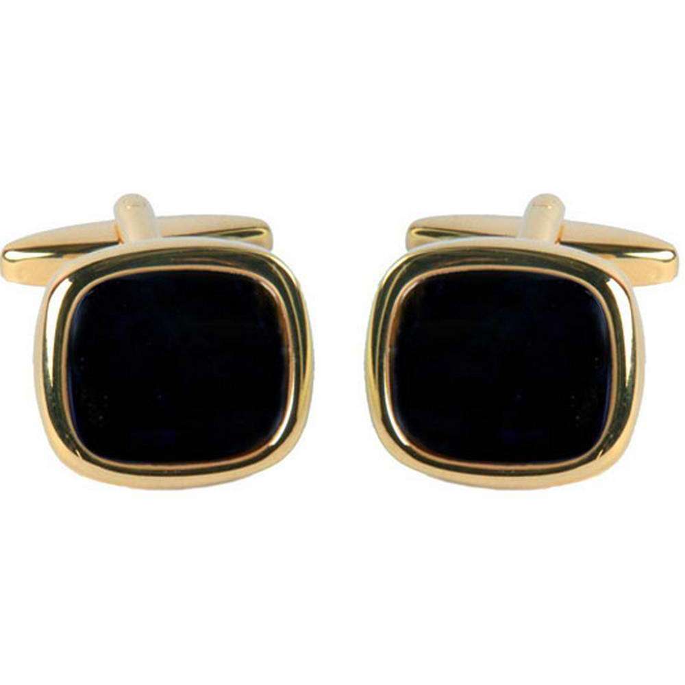 David Van Hagen Gold Plated Onyx Square Cufflinks - Black/Gold