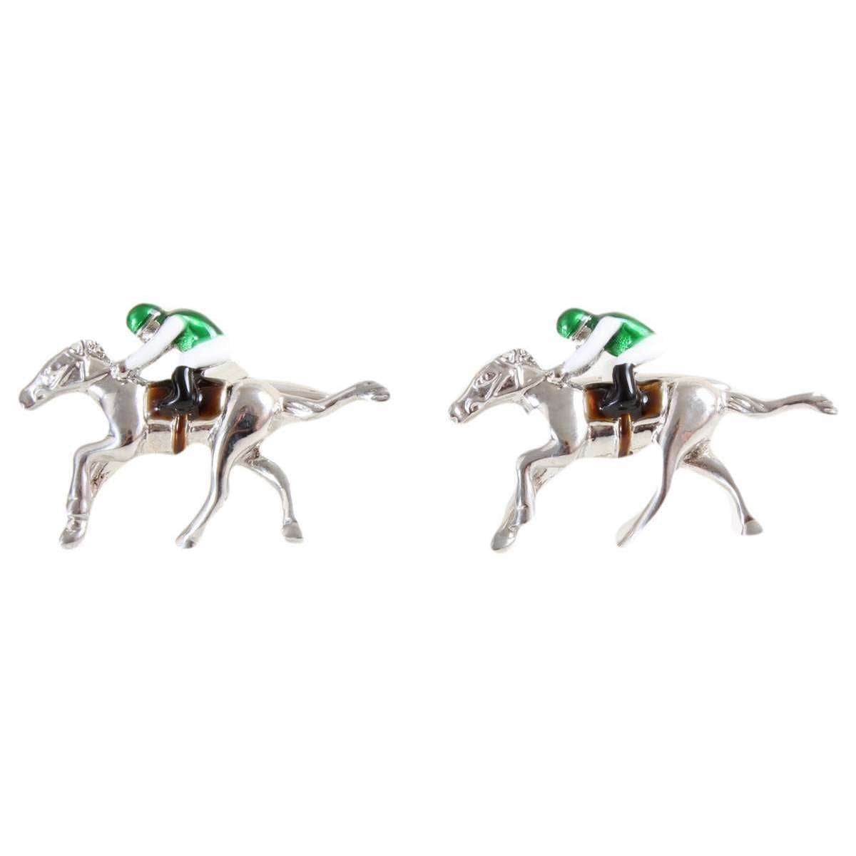 David Van Hagen Horse Racing Cufflinks - Silver/Green