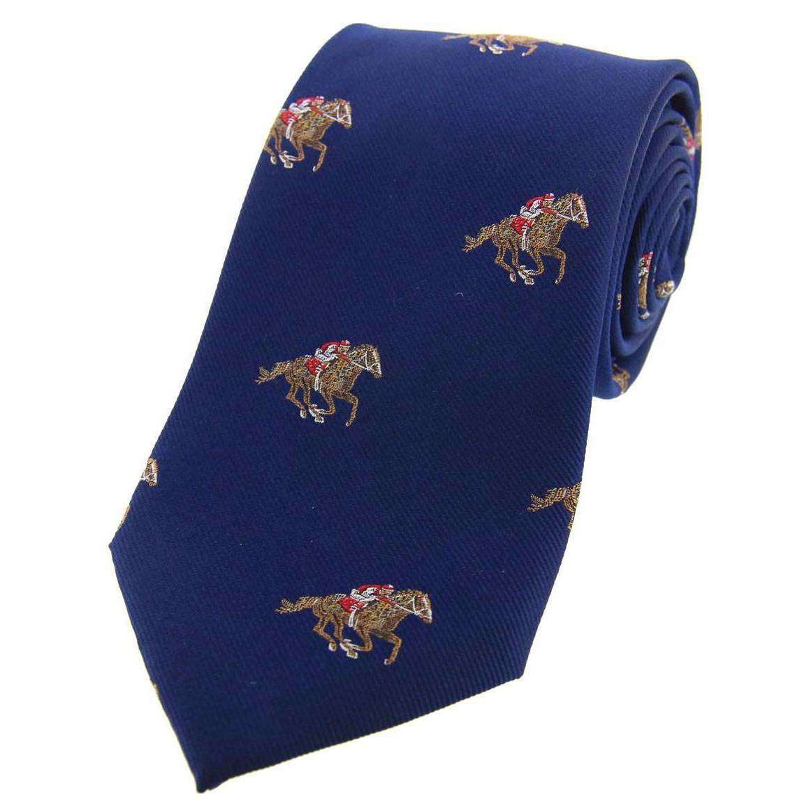 David Van Hagen Jockeys and Horses Woven Country Silk Tie - Navy