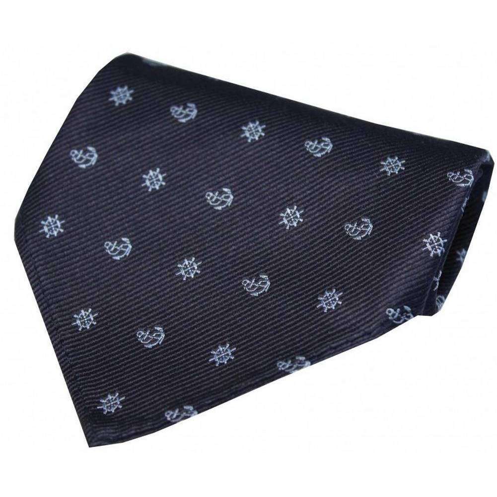 David Van Hagen Ships With Anchor and Wheel Silk Handkerchief - Navy/Blue