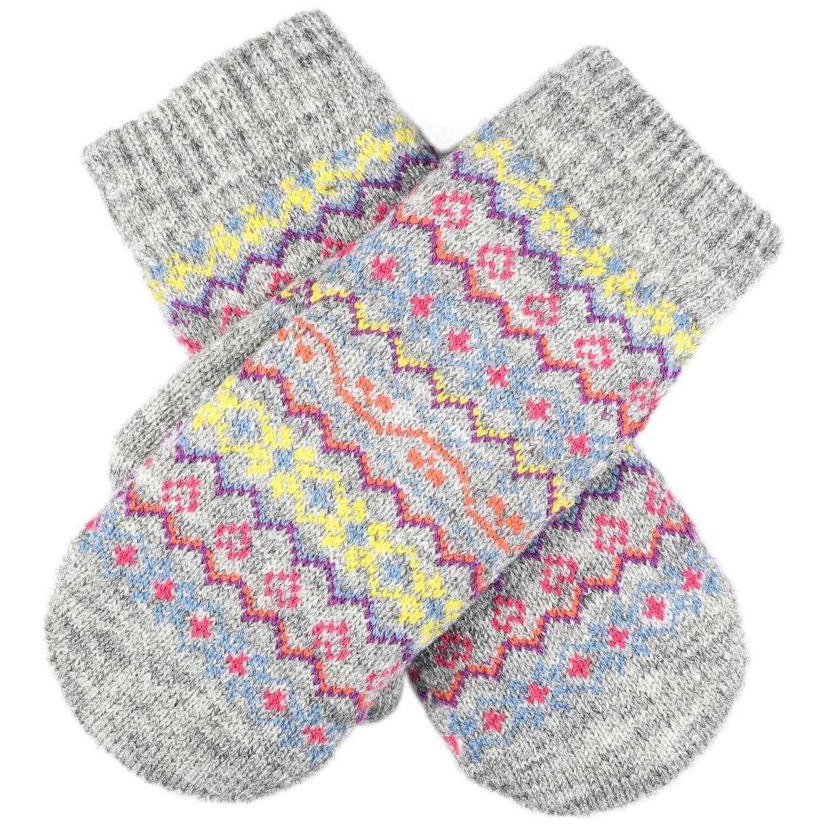 Dents Neon Fairisle Knitted Mittens - Dove Grey