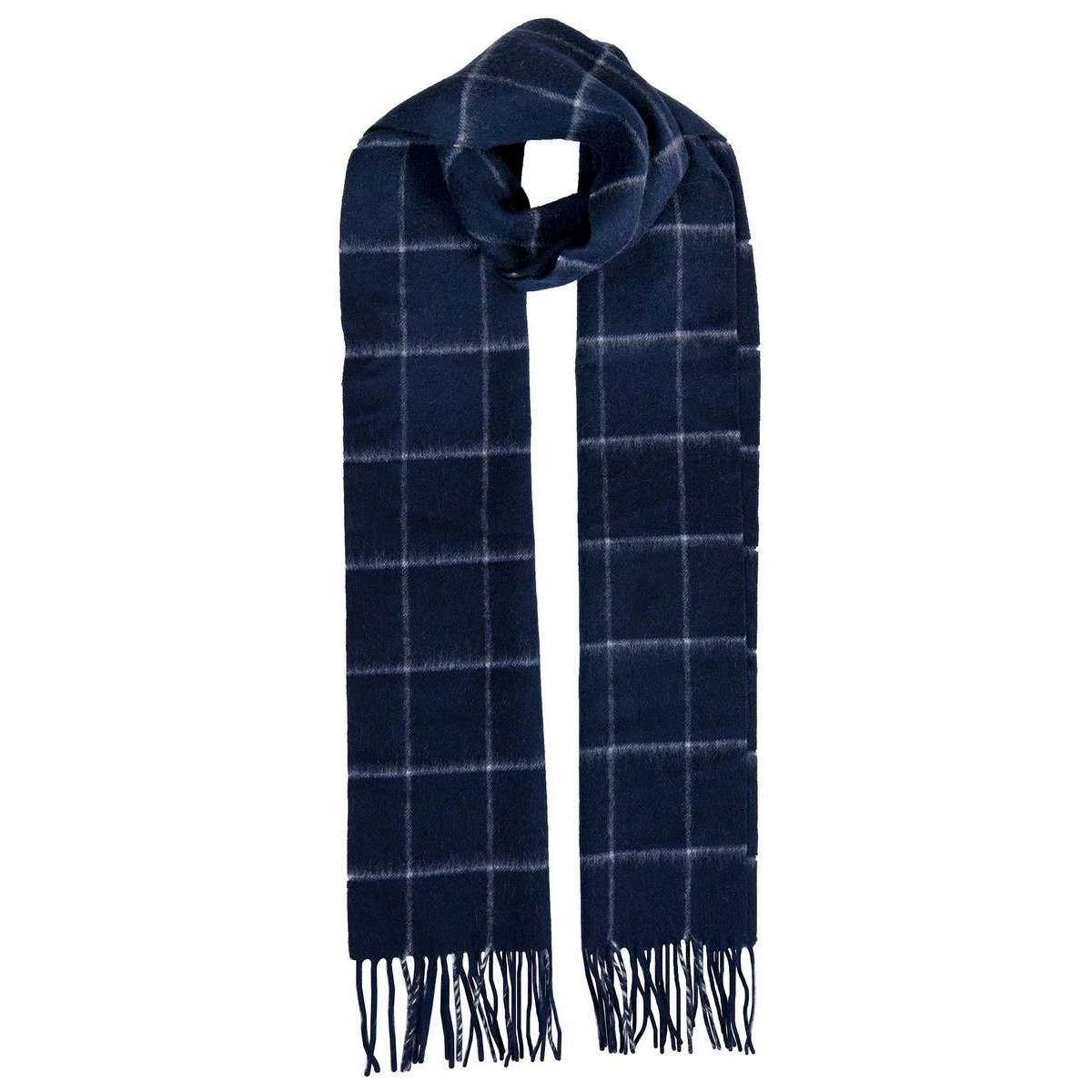 Dents Window Pane Check Lambswool Scarf - Navy/Ecru Cream