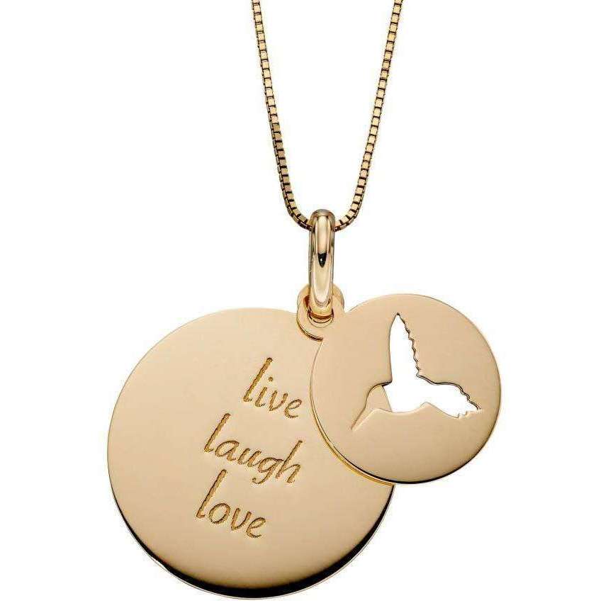 Elements Gold Cut Out Humming Bird Two Disc Pendant - Yellow Gold