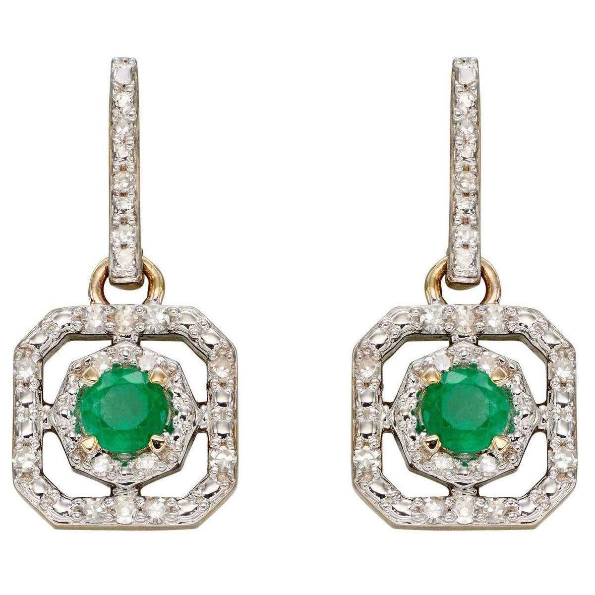 Elements Gold Emerald and Dimond Art Deco Earrings - Gold/Clear/Green