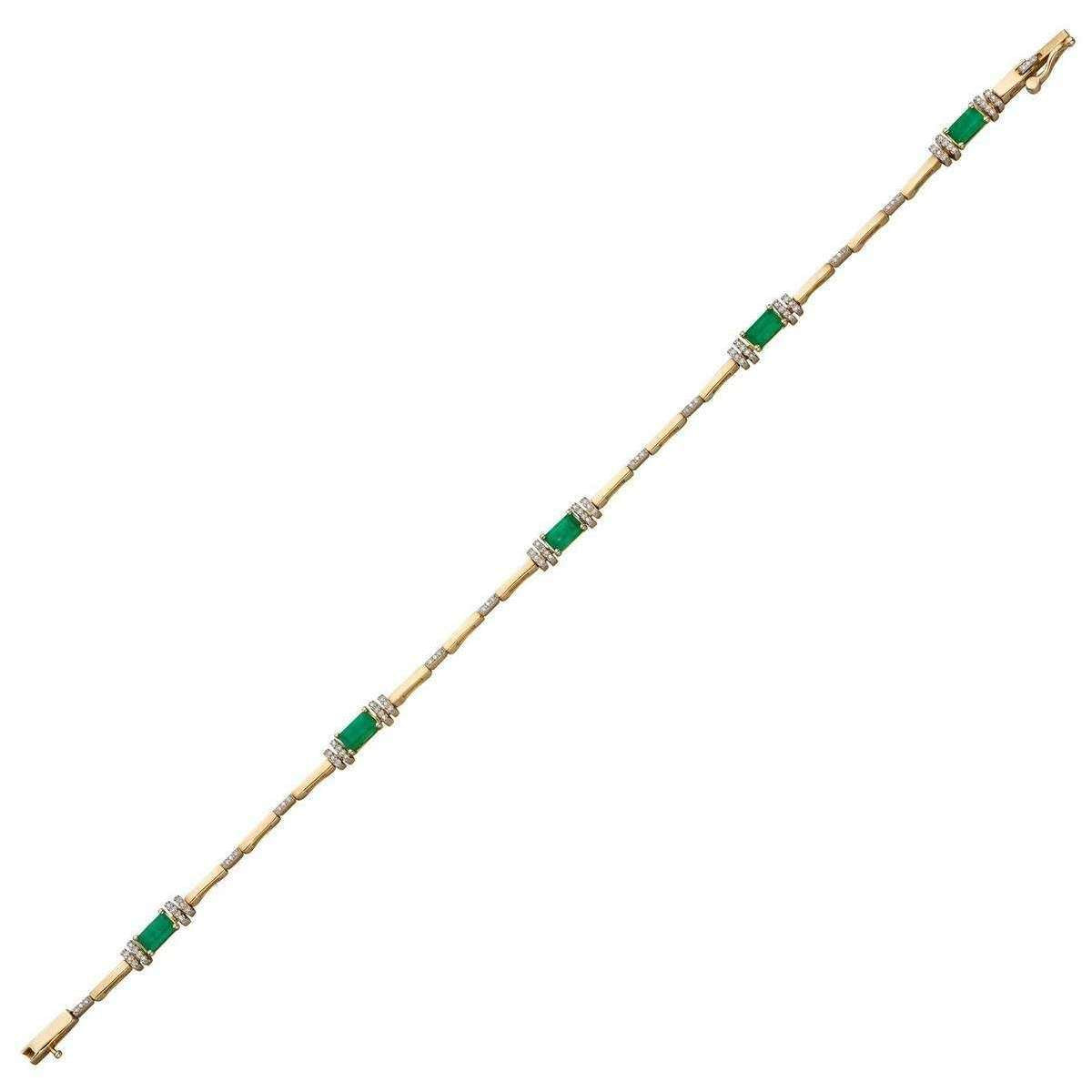 Elements Gold Emerald Baguette Tennis Bracelet - Gold/Clear/Green