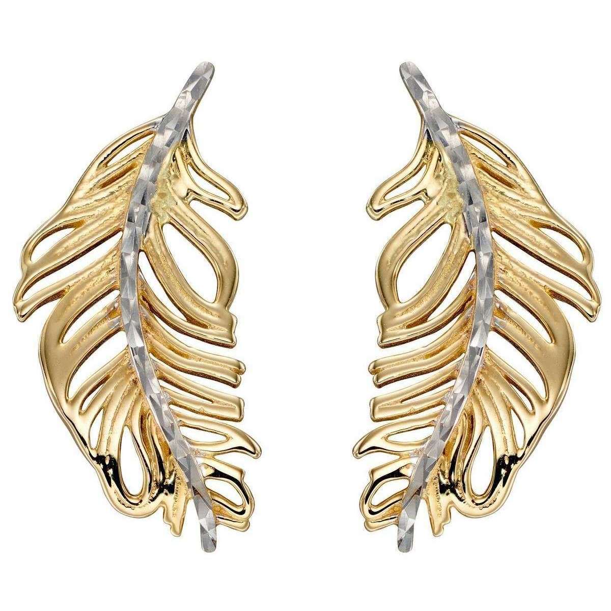 Elements Gold Feather Earrings - Gold/White Gold