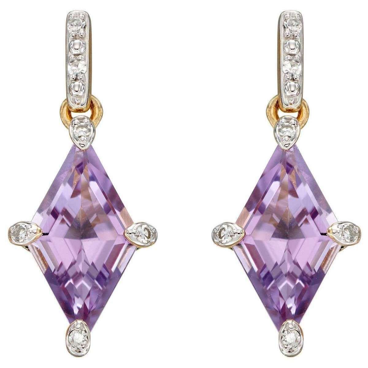 Elements Gold Kite Shaped Amethyst Earrings - Puprle/Gold