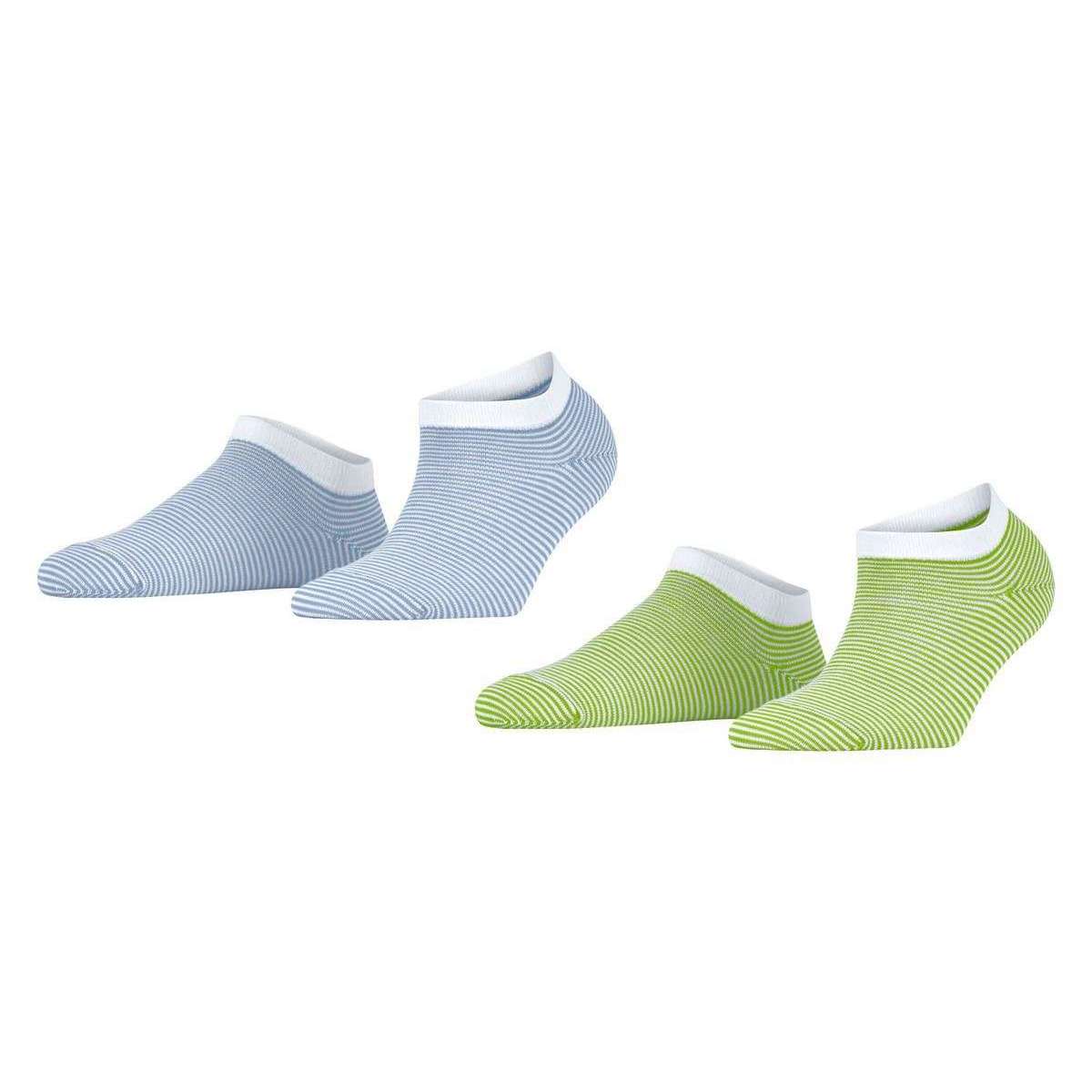 Esprit Allover Stripe 2 Pack Sneaker Socks - Green/Blue