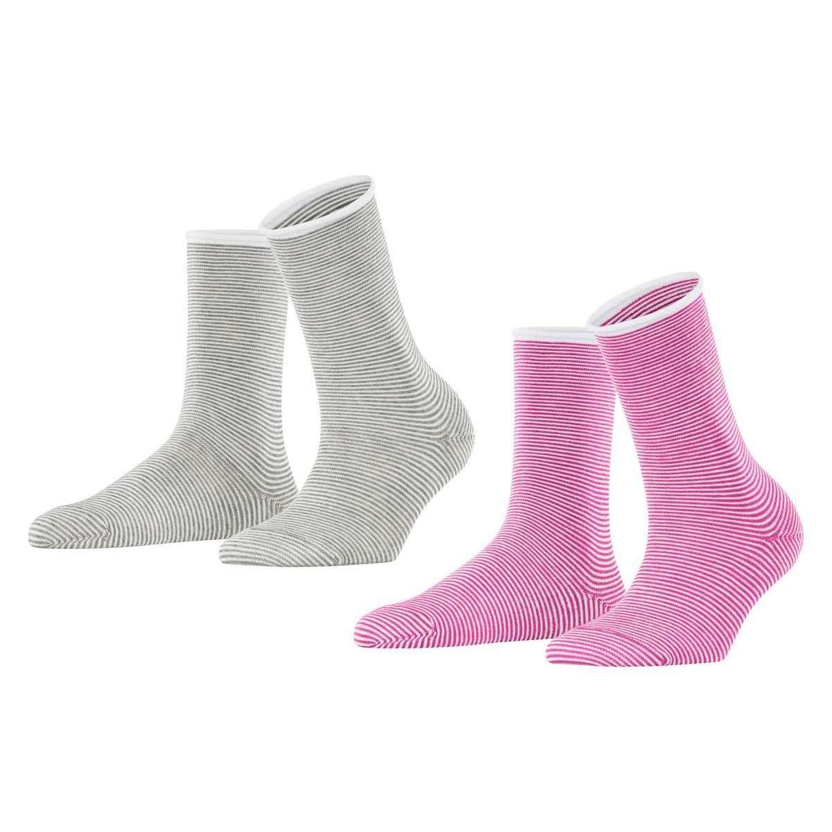 Esprit Allover Stripe 2 Pack Socks - Pink/Grey