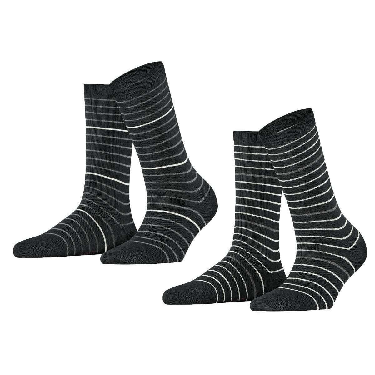 Esprit Fine Stripe 2 Pack Socks - Black