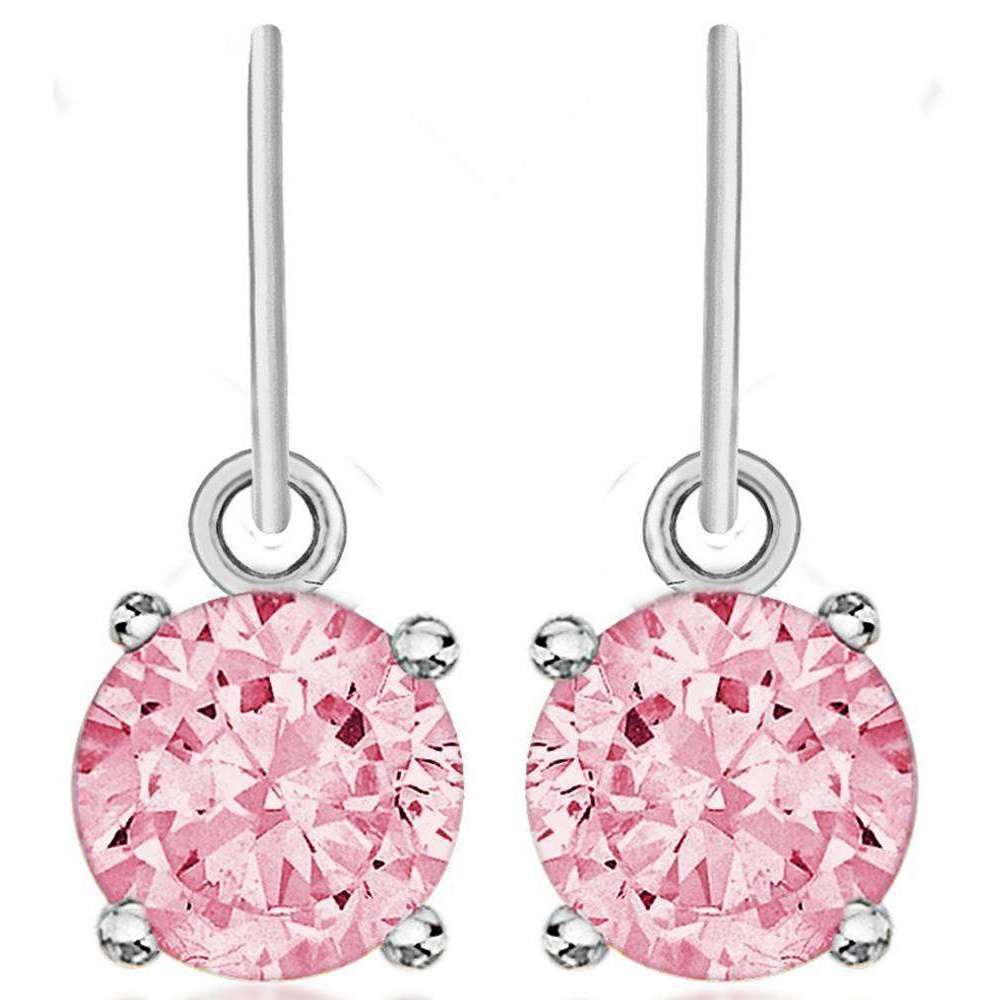 KJ Beckett Cubic Zirconia Round Drop Earrings - Silver/Pink