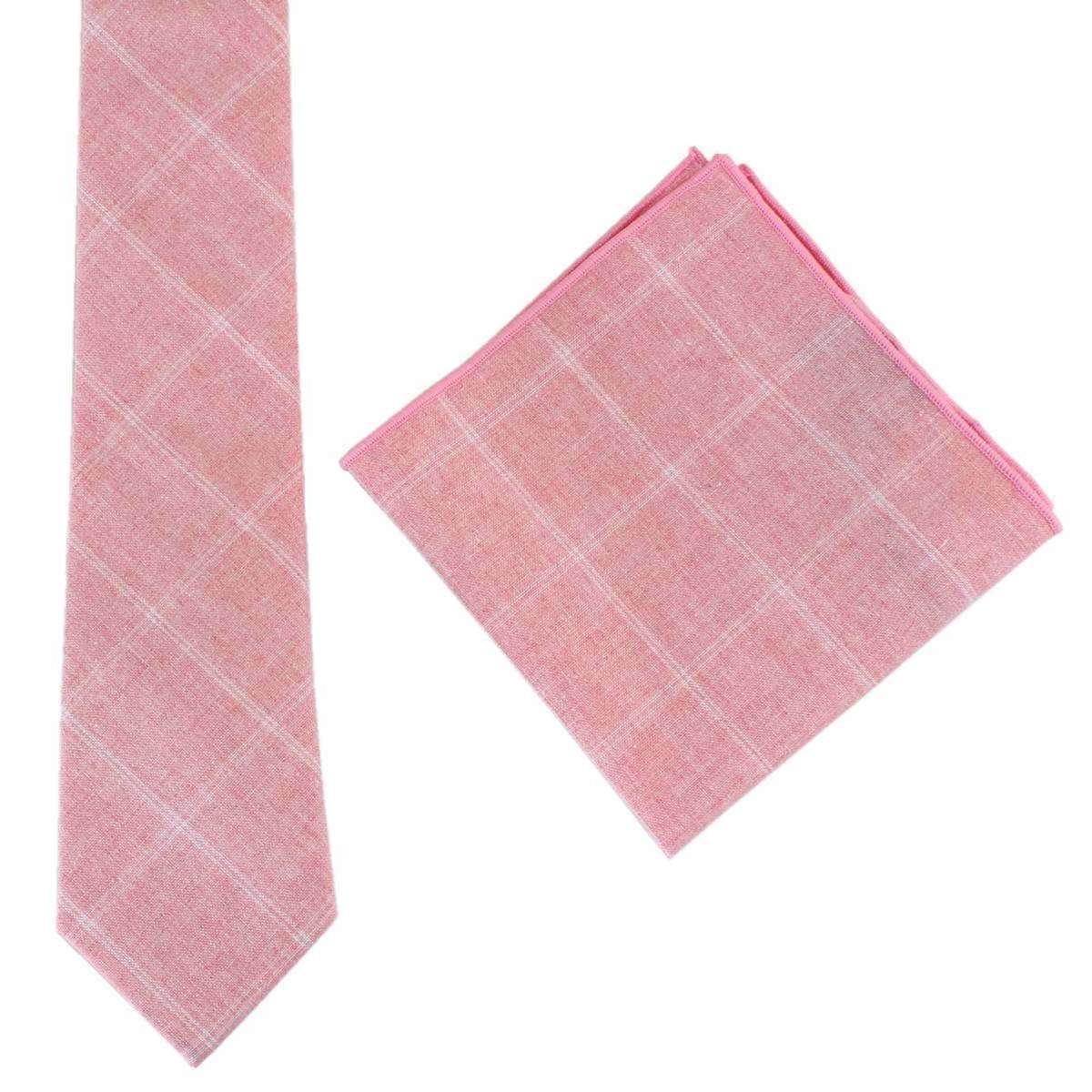 Knightsbridge Neckwear Cotton Tie and Pocket Square Set - Salmon Pink