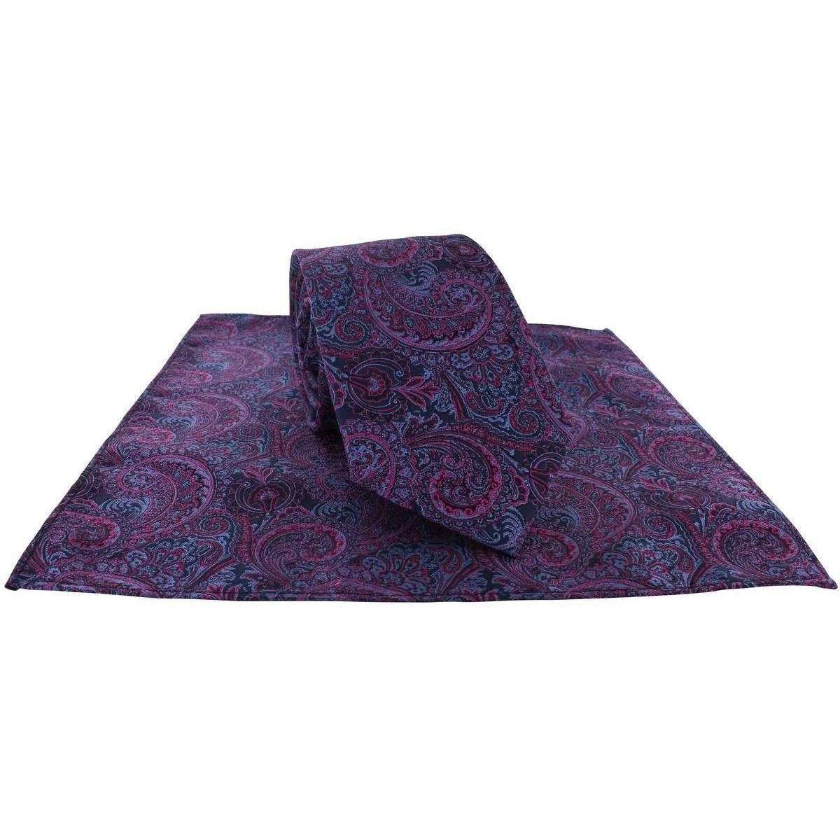 Michelsons of London All Over Paisley Tie and Pocket Square Set - Pink/Blue