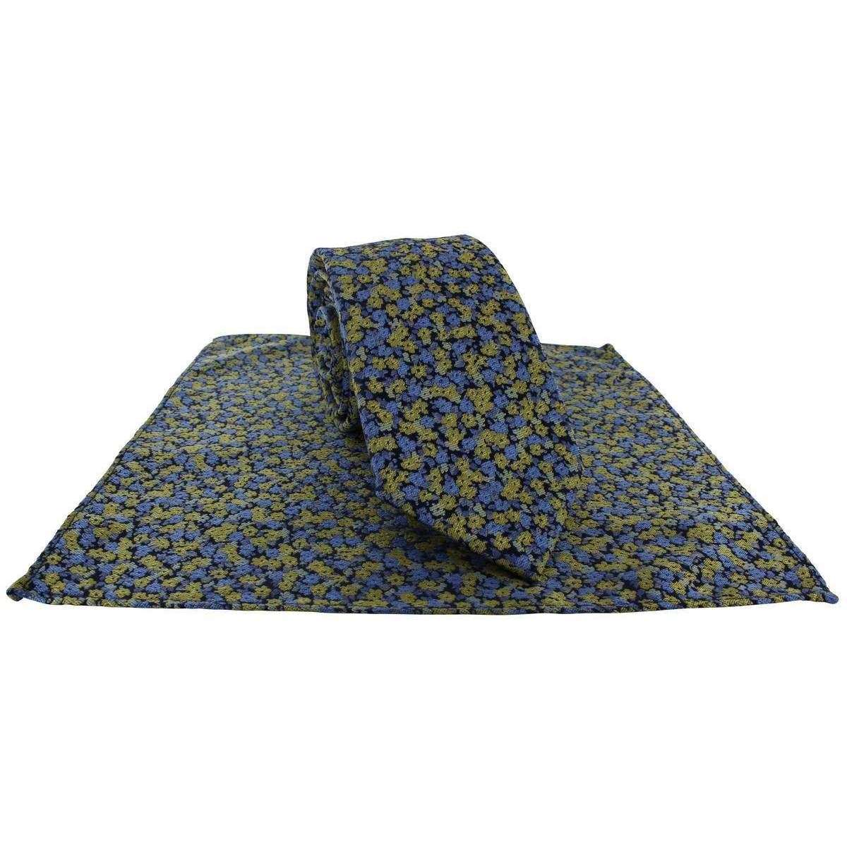 Michelsons of London Blurred Floral Tie and Pocket Square Set - Yellow