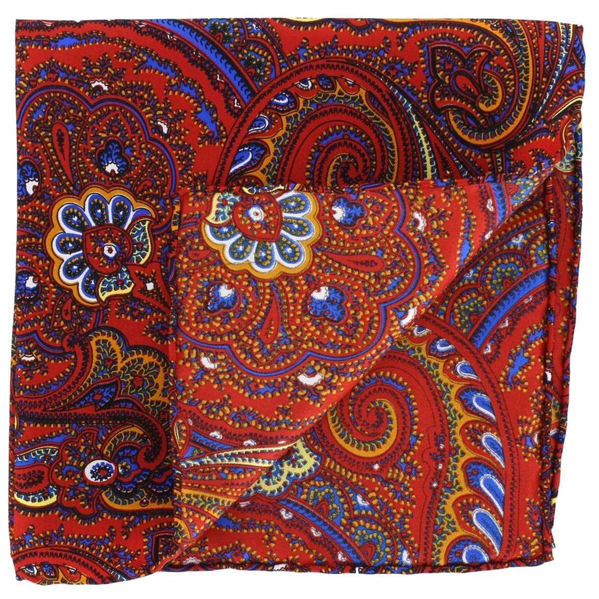 Michelsons of London Bright Paisley Silk Pocket Square - Orange