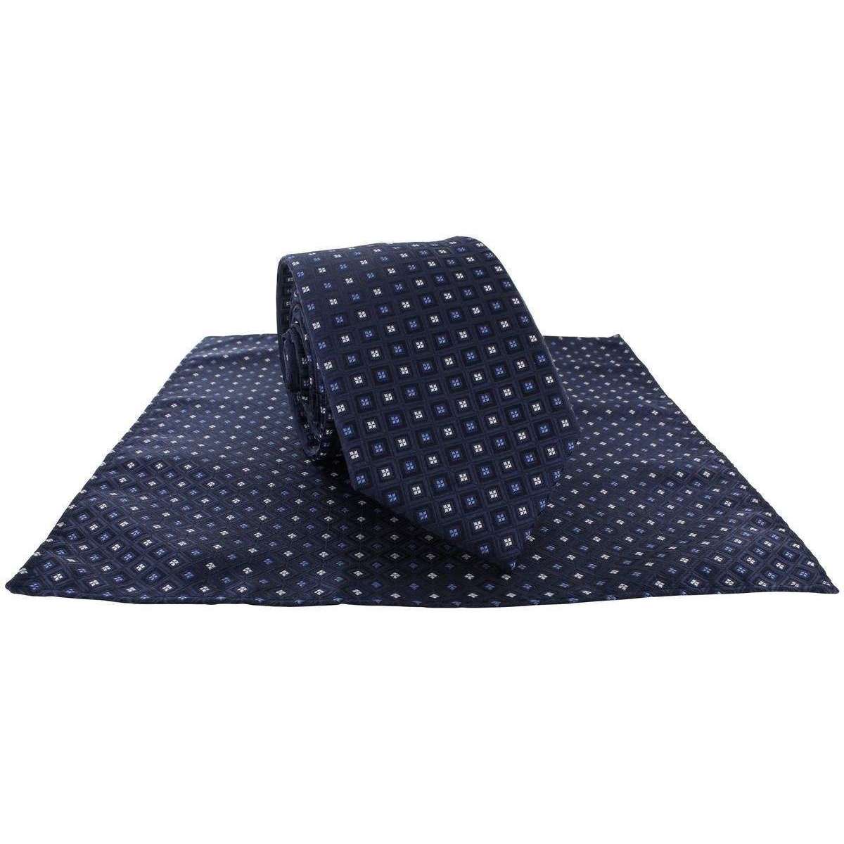 Michelsons of London Diamond Grid Tie and Pocket Square Set - Navy