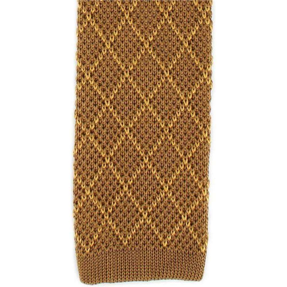 Michelsons of London Diamond Silk Knitted Skinny Tie - Brown/Gold