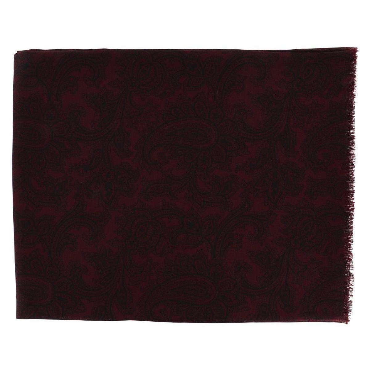 Michelsons of London Paisley Wool Scarf - Wine/Black