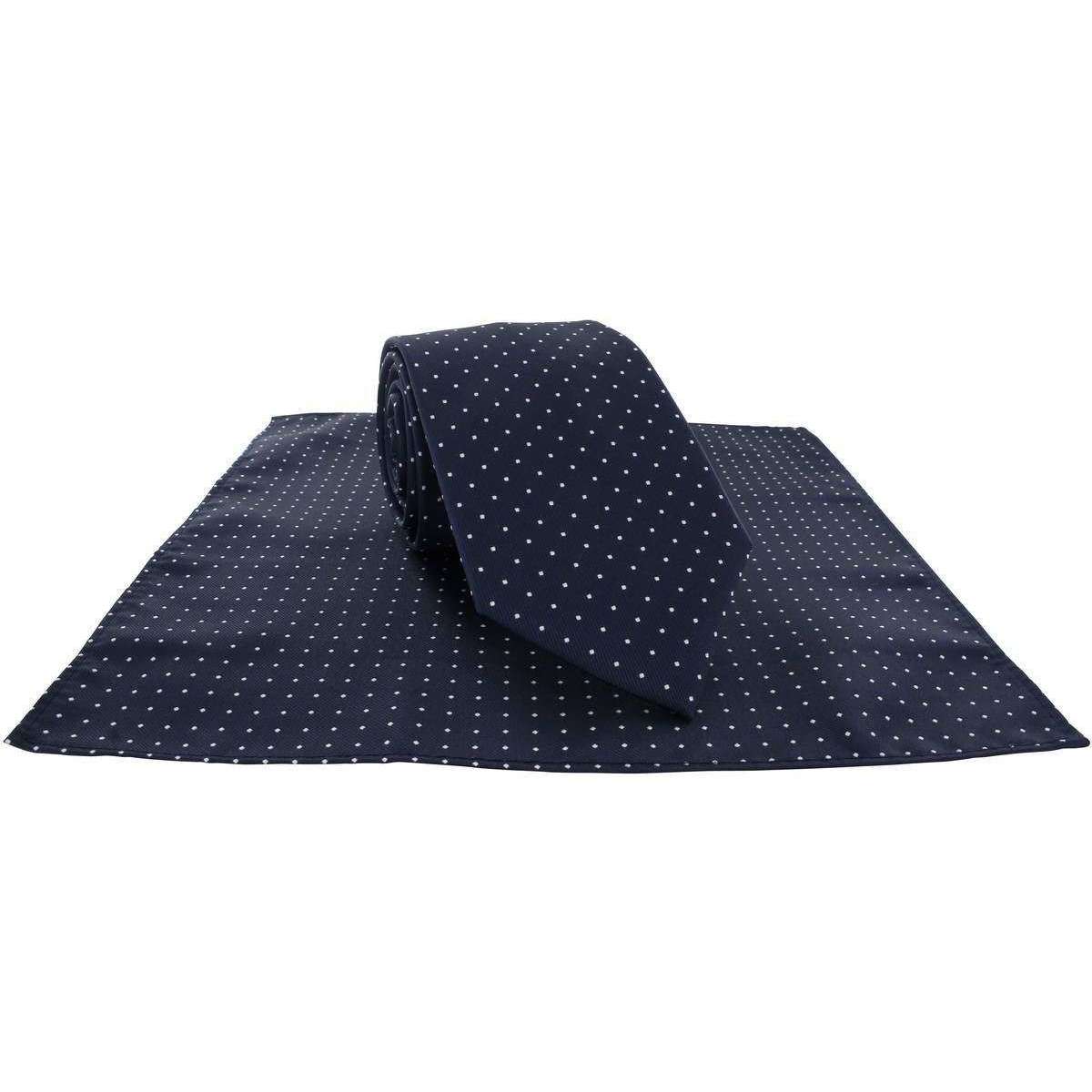 Michelsons of London Pin Dot Tie and Pocket Square Set - Navy/White