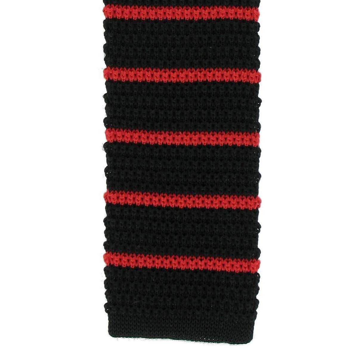 Michelsons of London Silk Knitted Striped Skinny Tie - Black/Red