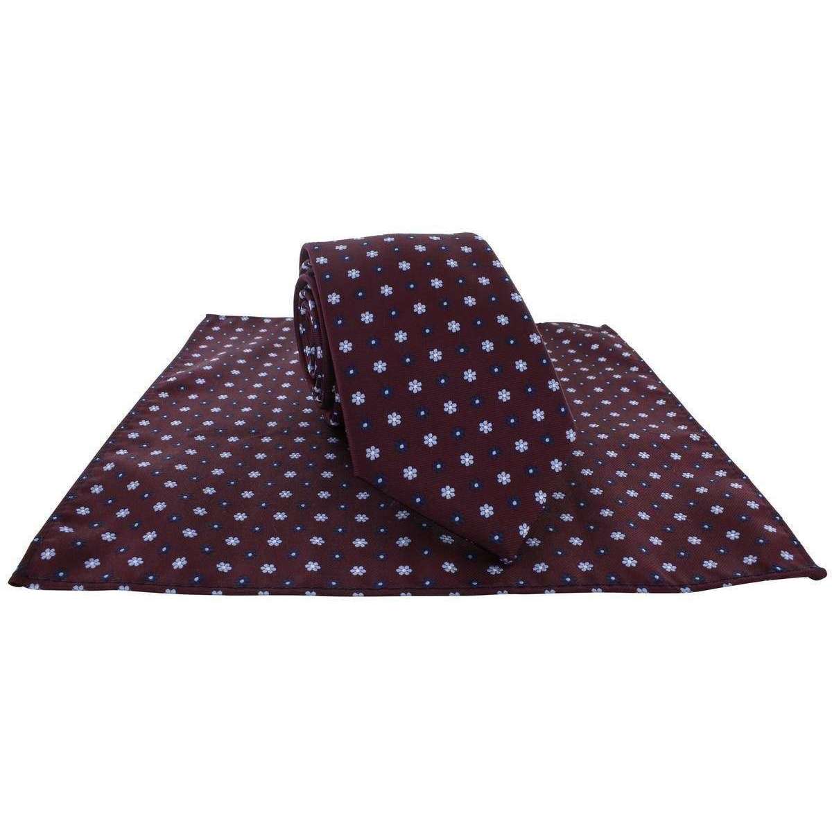 Michelsons of London Small Flower Tie and Pocket Square Set - Wine