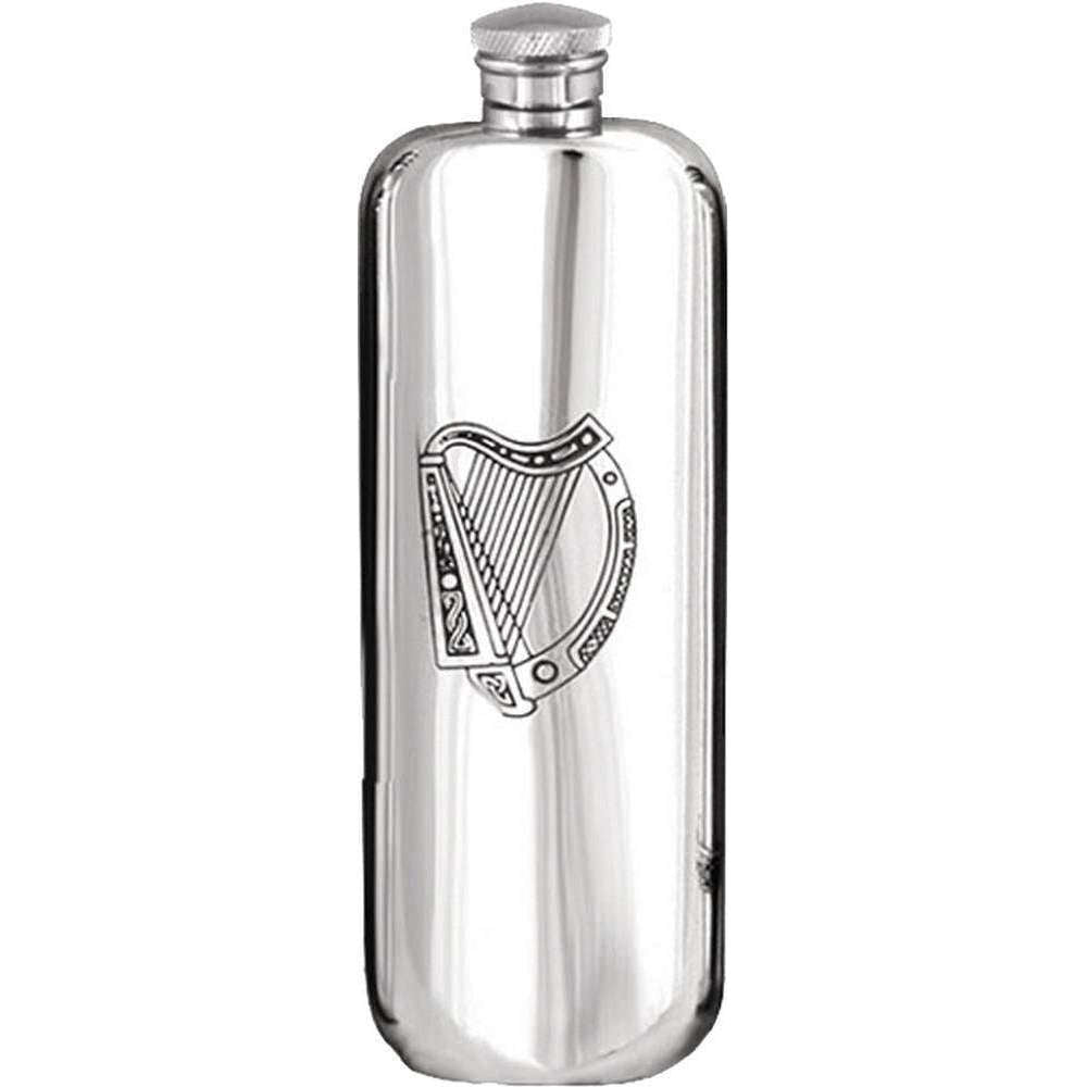 Orton West 3oz Tall Irish Harp Hip Flask - Silver