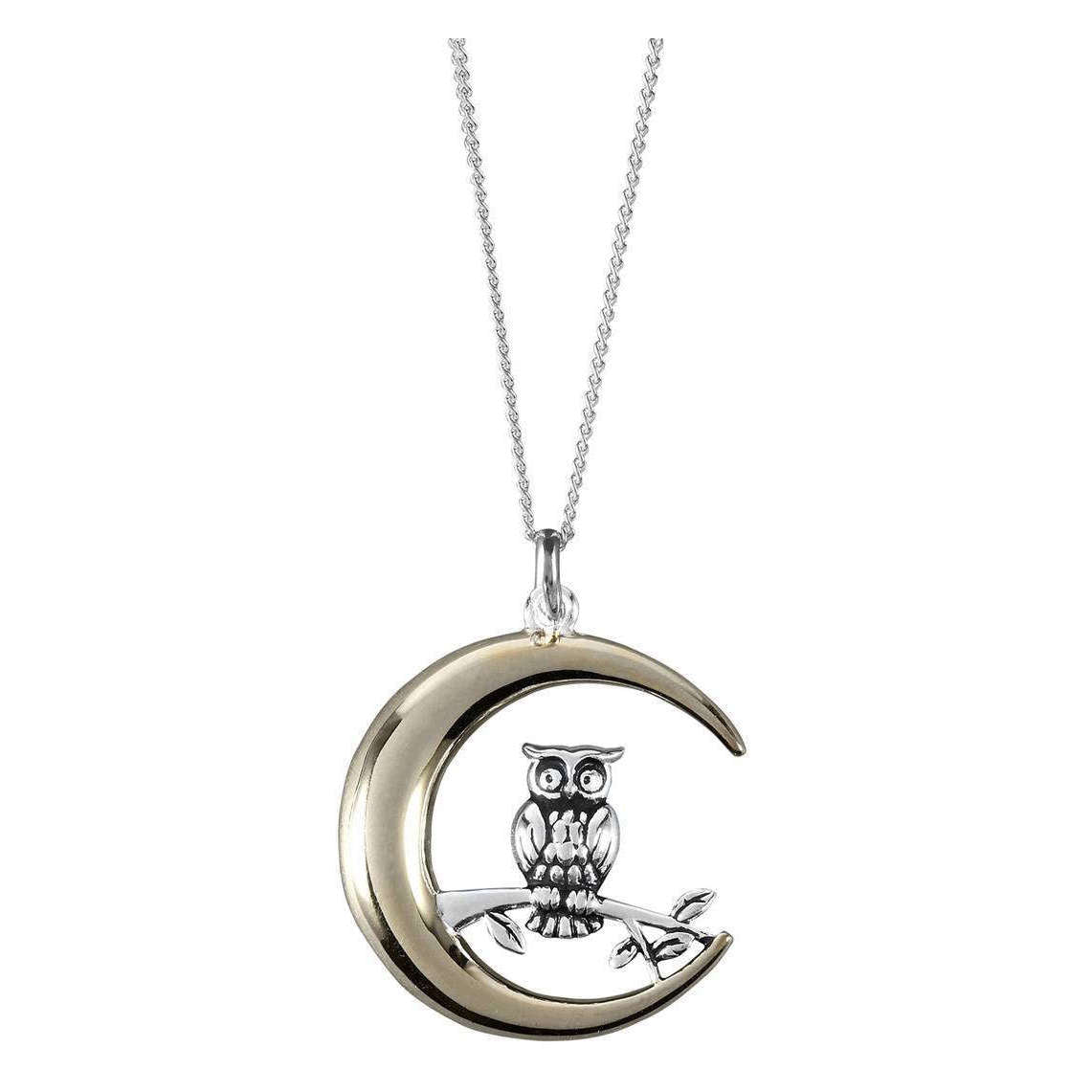 Orton West Owl and Moon Pendant - Silver