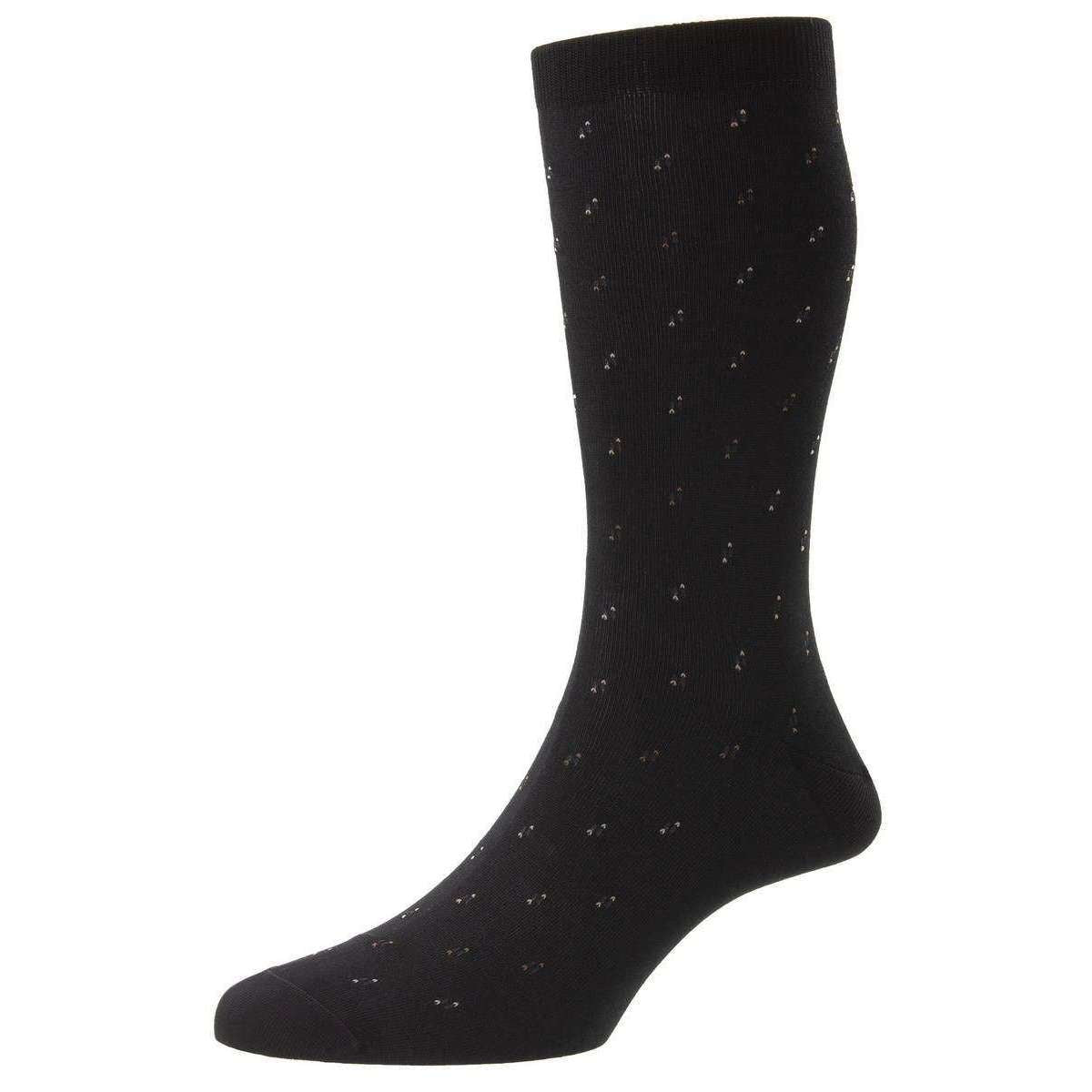 Pantherella Addison Neat Motif and Spiral Fil D’Ecosse Socks - Black