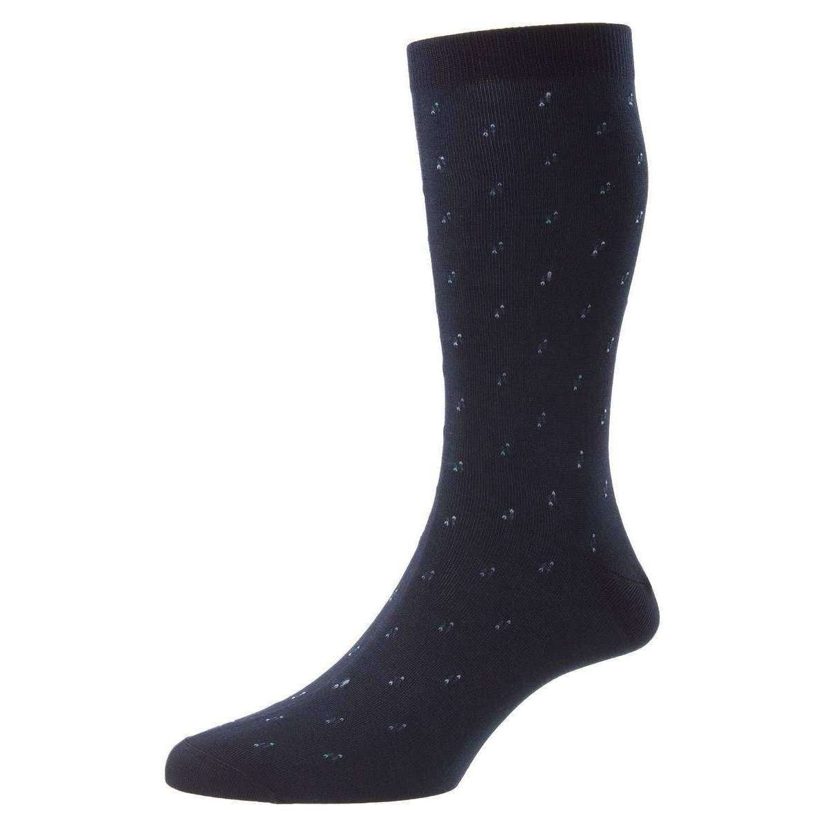 Pantherella Addison Neat Motif and Spiral Fil D’Ecosse Socks - Navy