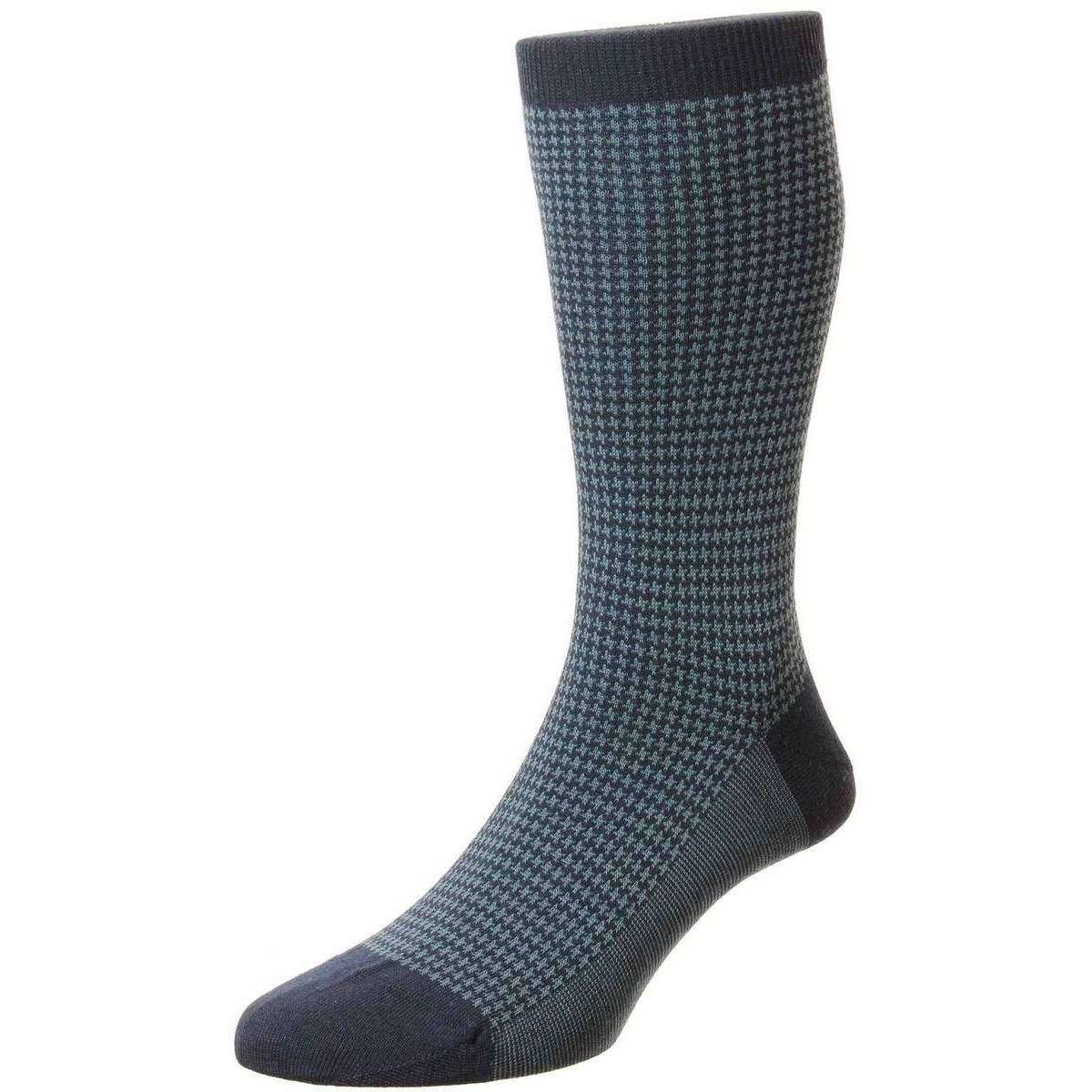 Pantherella Highbury Merino Wool Houndstooth Socks - Navy