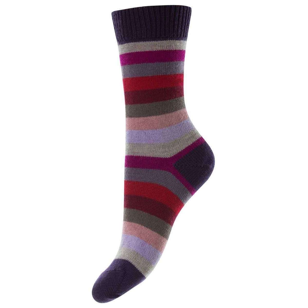 Pantherella Suzannah Multi Stripe Merino Wool Socks - Blackberry Purple/Pink