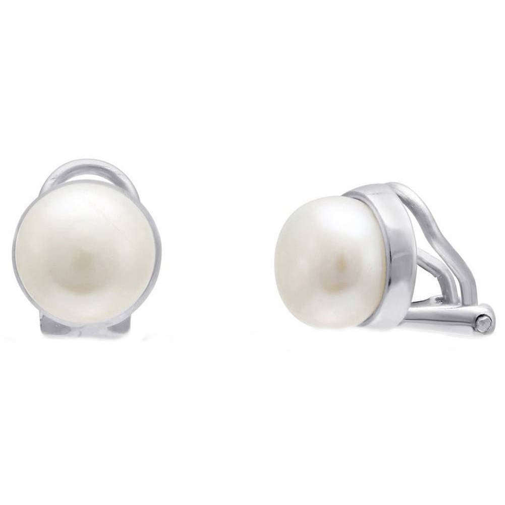 Pearls of the Orient Button Freshwater Pearl Clip On Earrings - White/Silver