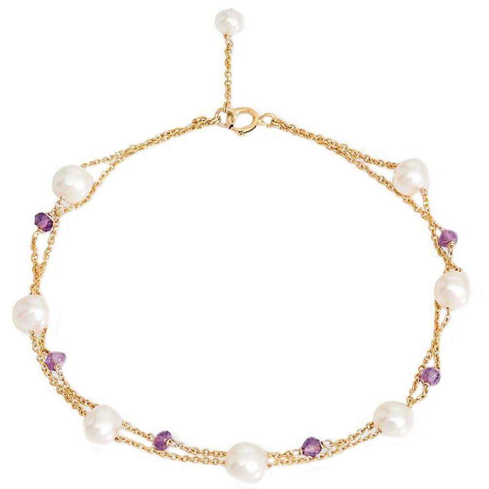 Pearls of the Orient Fine Double Chain Freshwater Pearls and Amethyst Bracelet - Purple/White/Gold