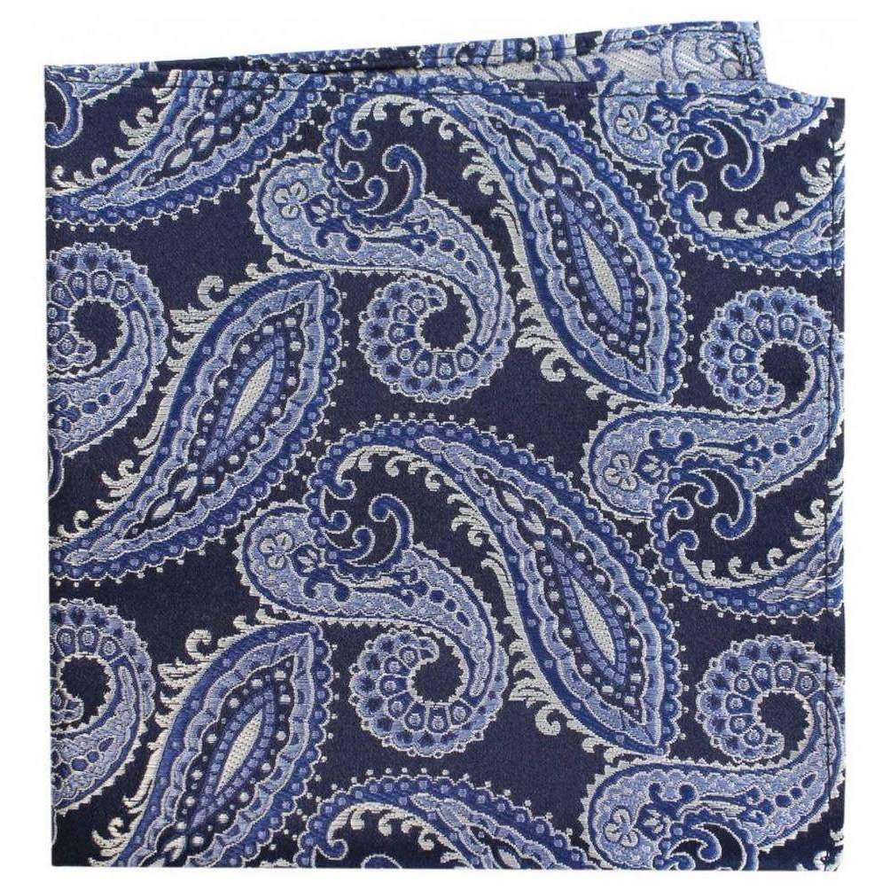 Posh and Dandy Classic Paisley Silk Pocket Square - Navy/Blue