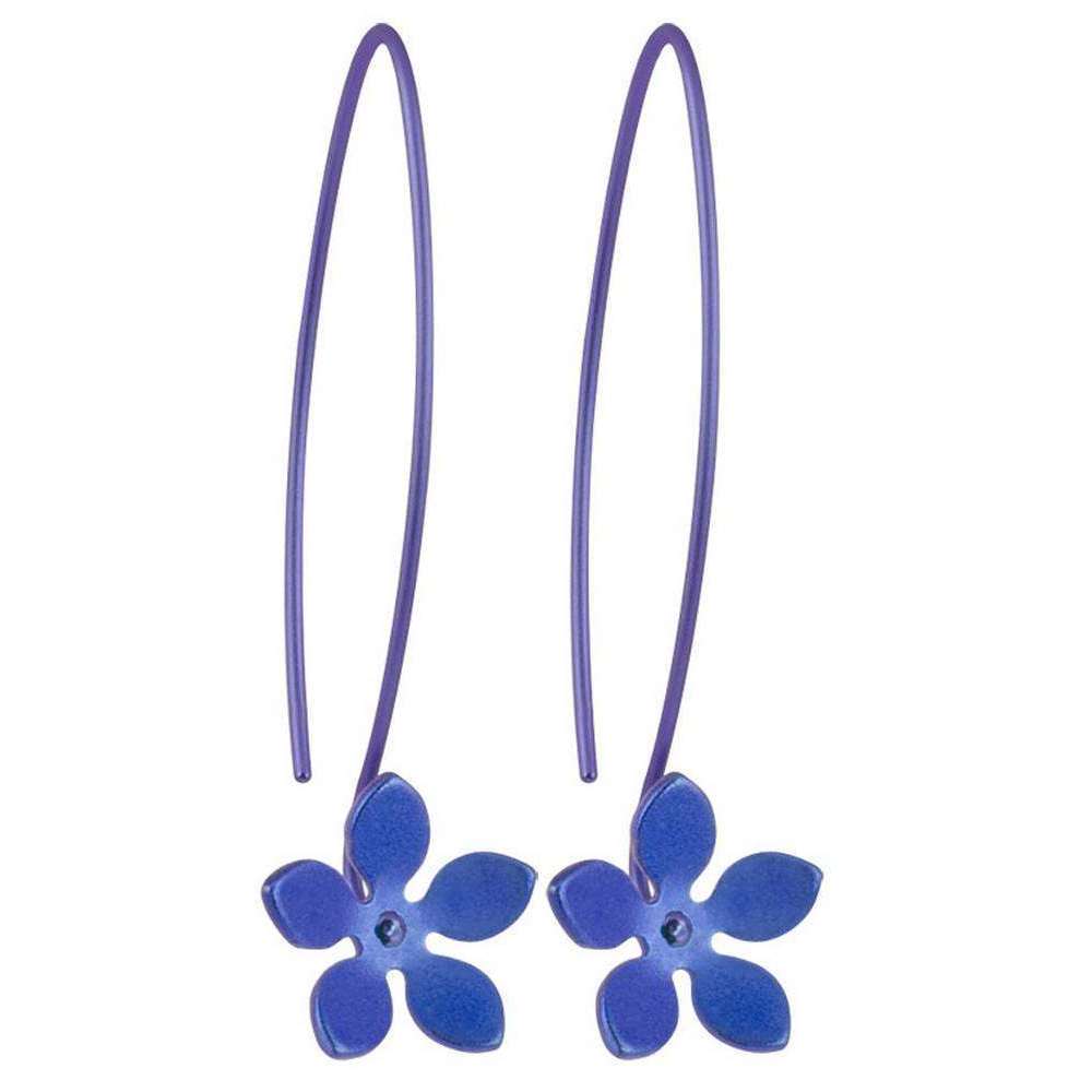 Ti2 Titanium 13mm Five Petal Flower Drop Earrings - Navy