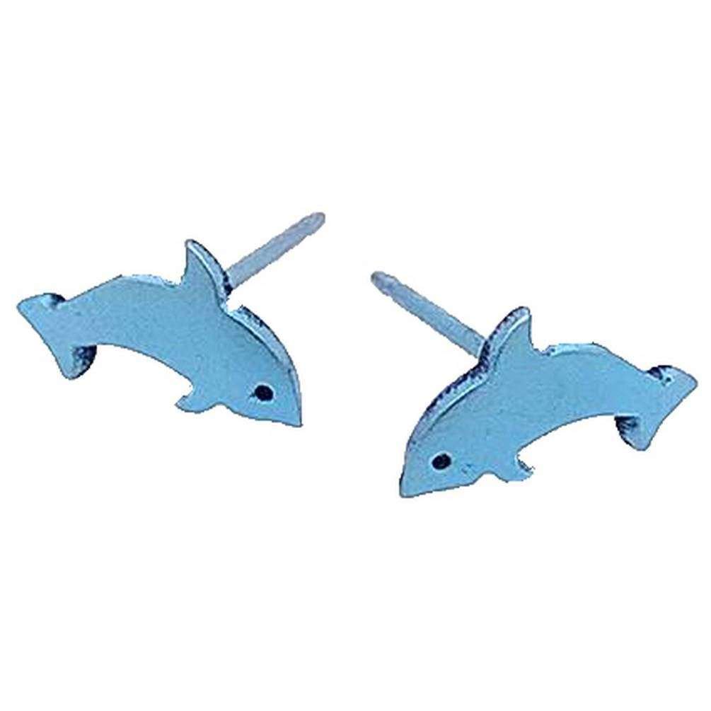 Ti2 Titanium Dolphin Stud Earrings - Light Blue
