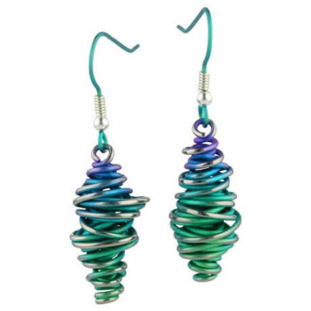 Ti2 Titanium Graduating Chaotic Drop Earrings - Green