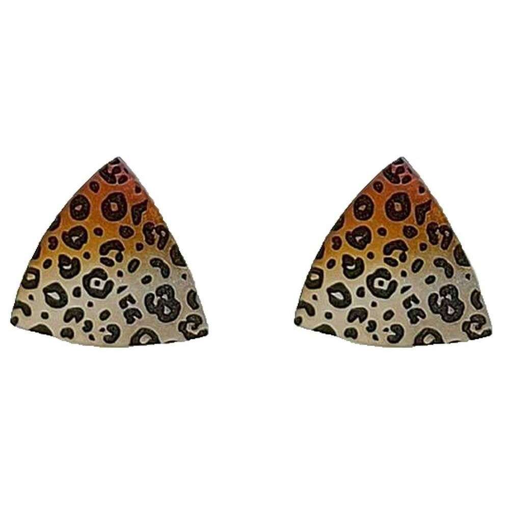 Ti2 Titanium Leopard Print Trillion Stud Earrings - Silver/Brown