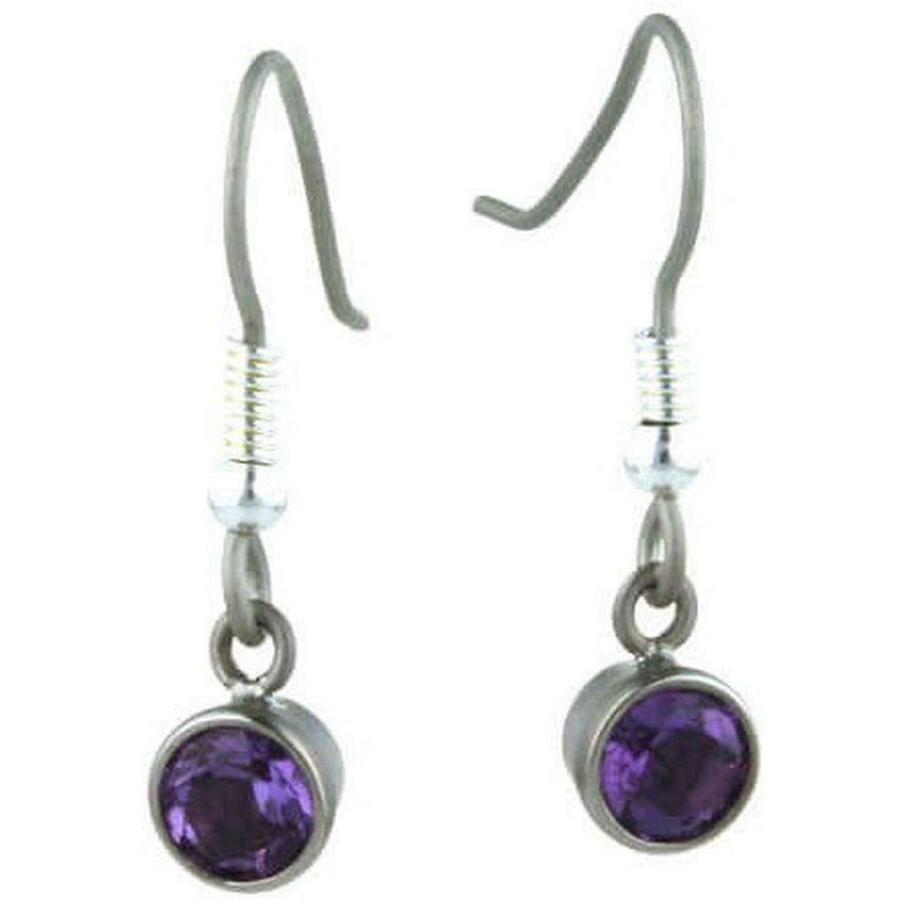 Ti2 Titanium Medium Gem Stone Drop Earrings - Purple