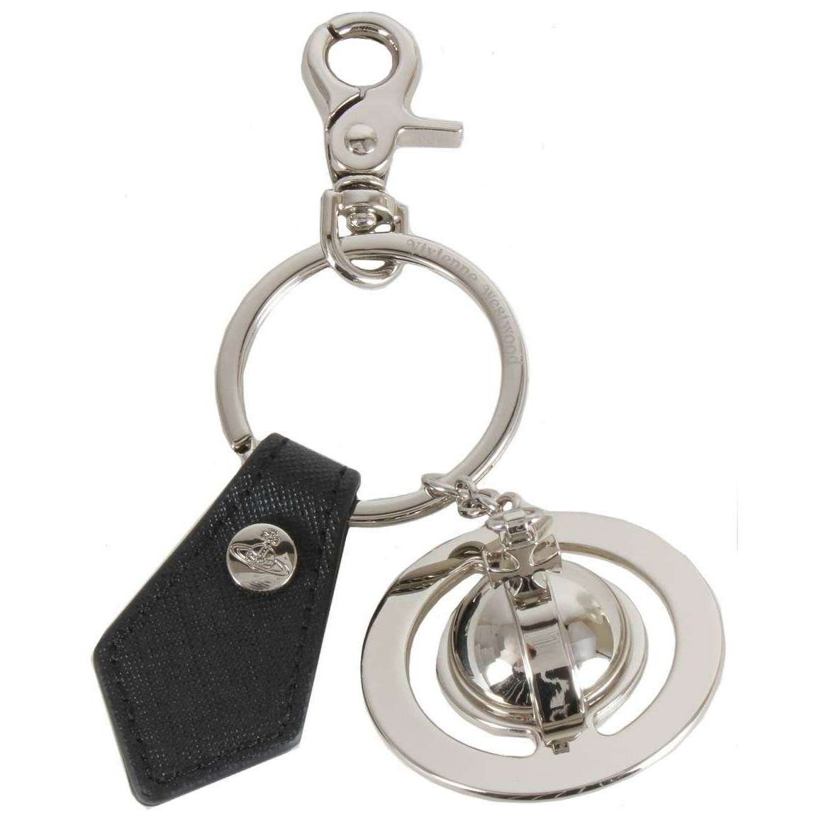 Vivienne Westwood Saffiano 3D Orb Keyring - Silver/Black