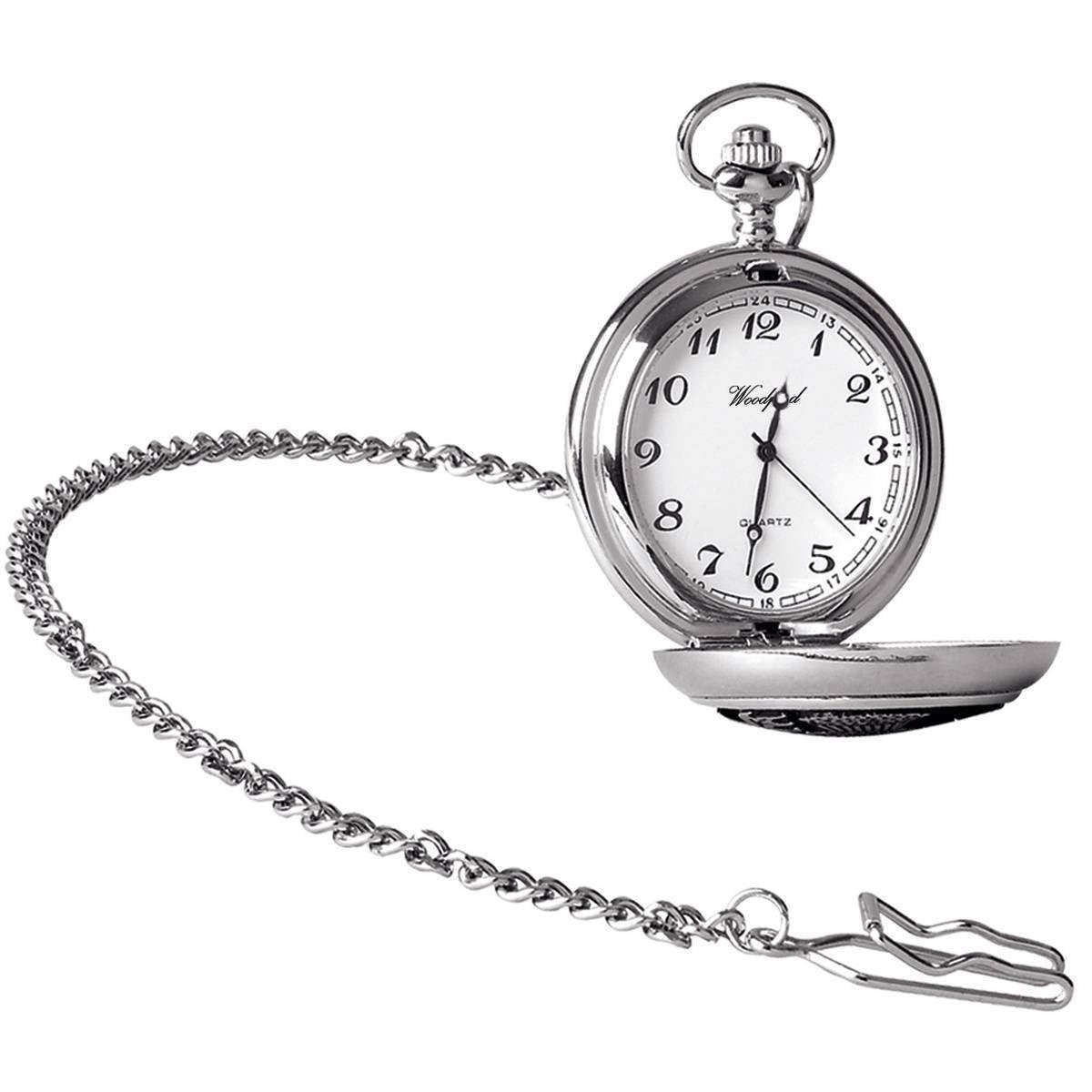 Woodford Celtic Dragon Chrome Plated Full Hunter Quartz Pocket Watch - Silver/Gold/Black