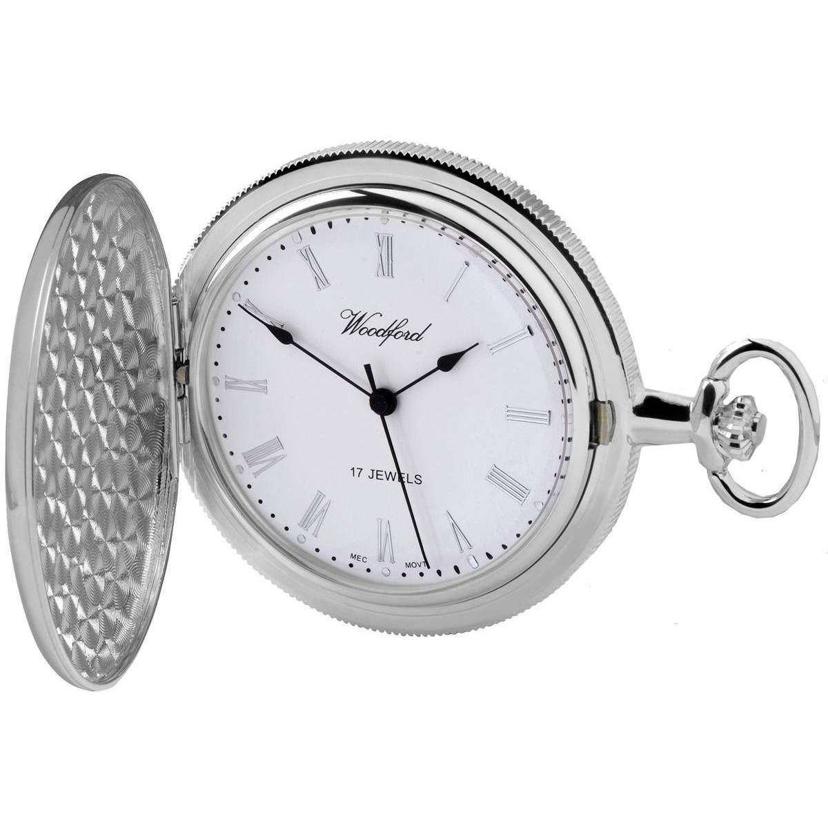 Woodford Full Hunter Chrome Pocket Watch - Silver