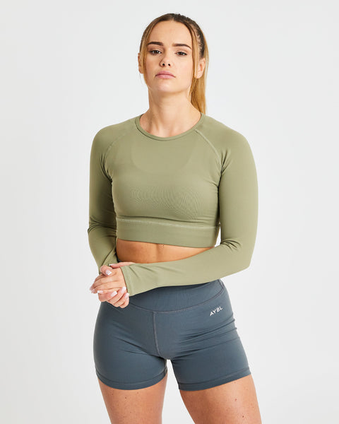 Core Long Sleeve Crop Top - Olive