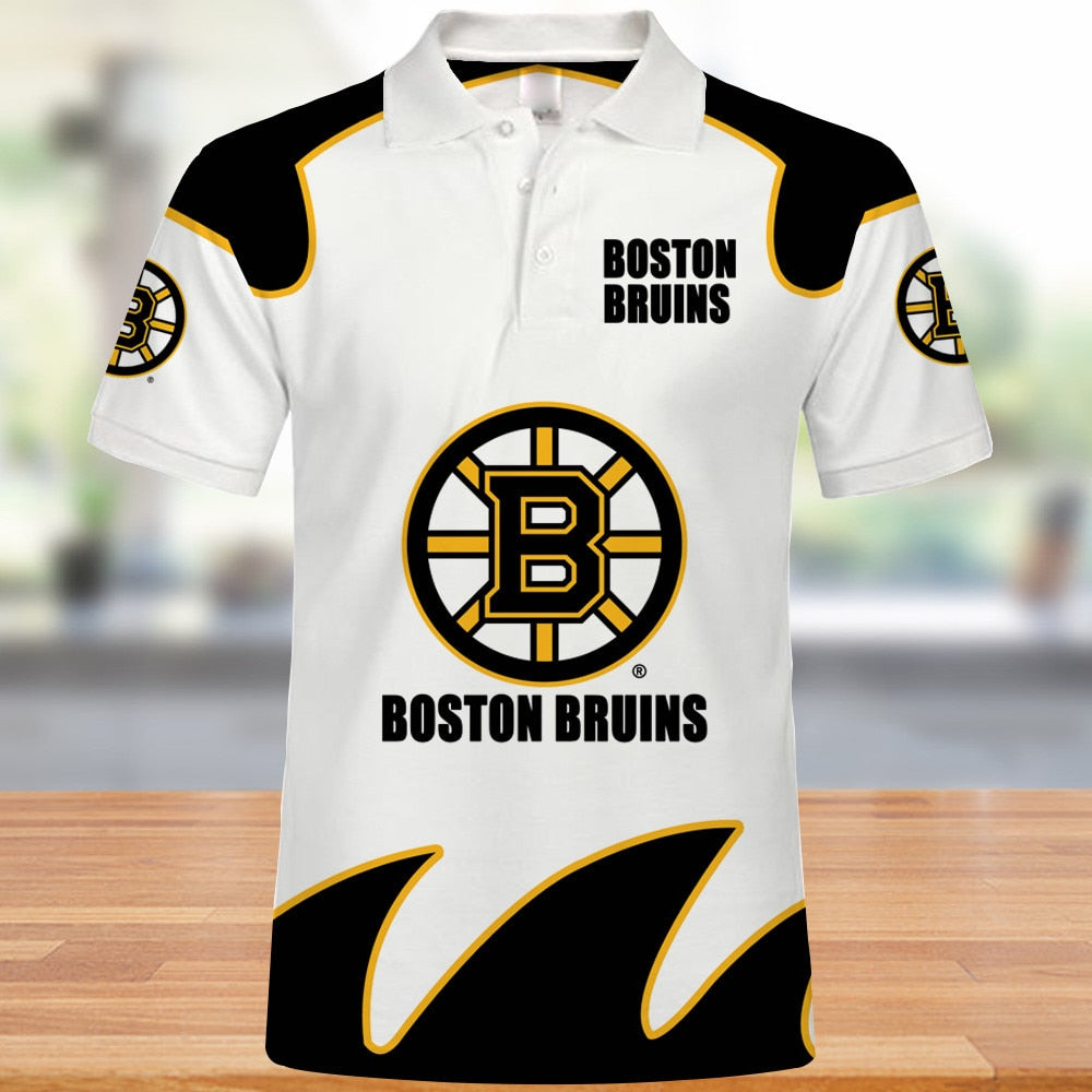 adidas NHL Mens Boston Bruins Adiselect Logo Golf Polo, Medium White