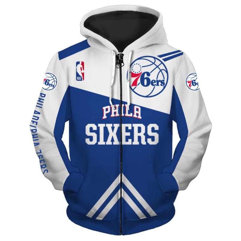 Men Philadelphia 76ers Hoodie 3D Zip Up 