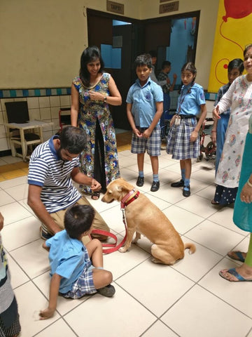 Phulki, the therapy dog at MBCN school, calm and compassionate with children with special needs.