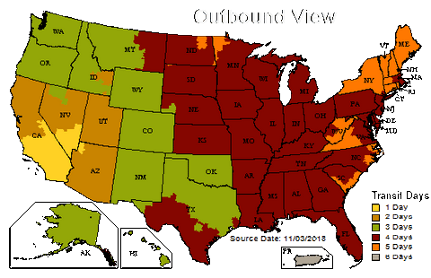 UPS Shipping Zone Map