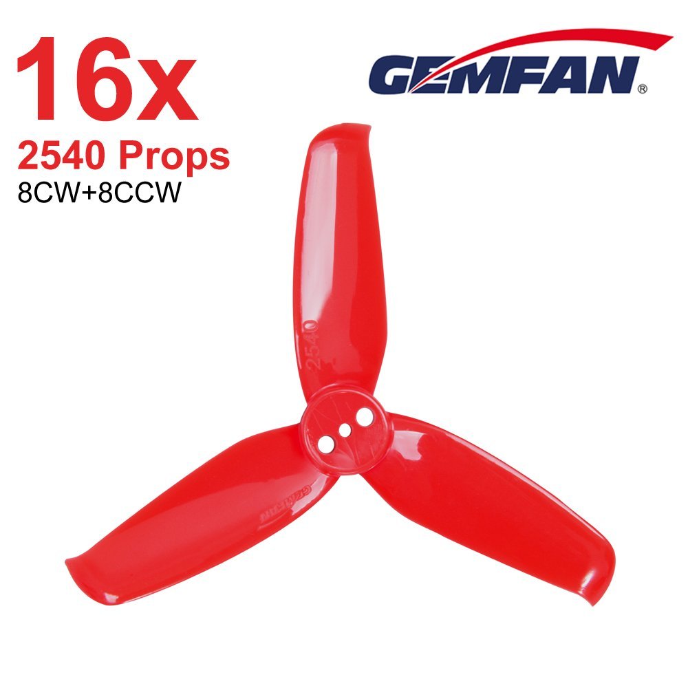 16PCS Gemfan Flash 2540 3-Blade Propeller 2.5inch Tri-blade Props  for  FPV Drone Quadcopter (Red)