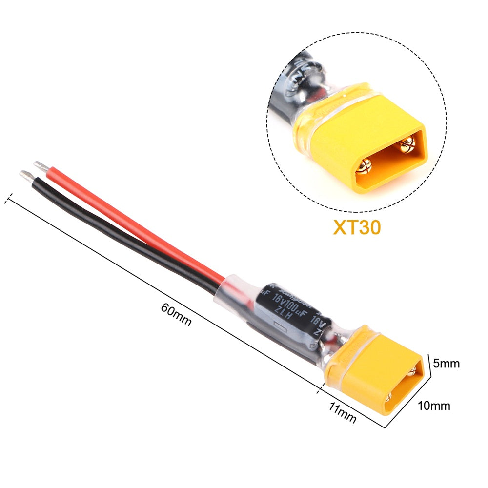 2pcs Happymodel XT30 Plug Pigtail Power Wire with 100μF Capacitor for Mobula7 HD Sailfly-X TRASHCAN UR85 UR85HD Crazybee F3 / F4 PRO Flight Controller