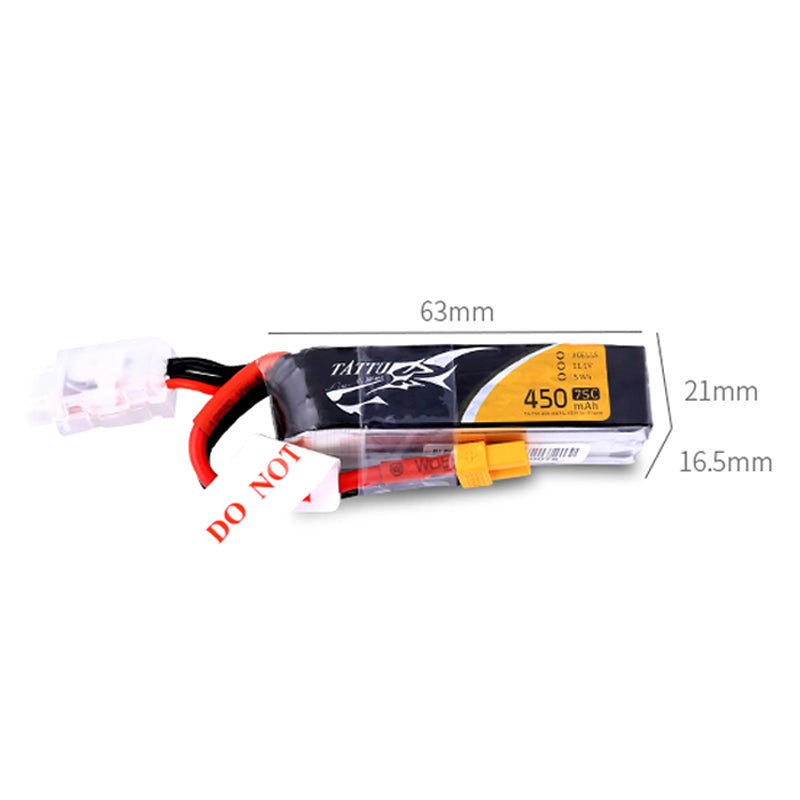 TATTU FPV 450mAh 11.1V 75C 3S1P Lipo Battery Pack with XT30 Plug For RC Drone